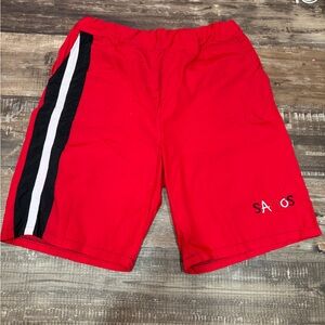 AMO Men's Red Athletic Shorts with Black & White Side Stripe